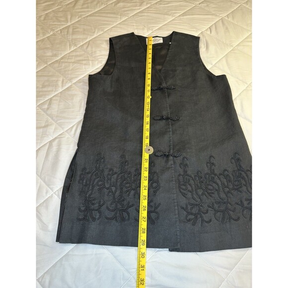 Vintage Lord N Taylor Women’s Black  100% Linen Vest with Asian Accents size 8 - Picture 5 of 9